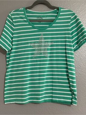 Coral Bay Green & White Striped Star Tee - petite large
